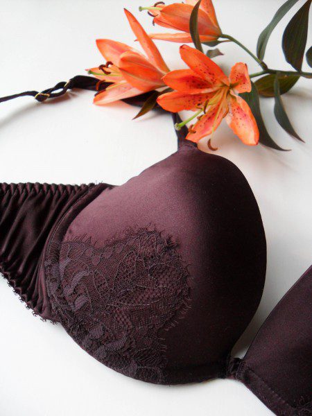 Fleur of England Signature Black Lace & Silk Padded Plunge Bra for Sale