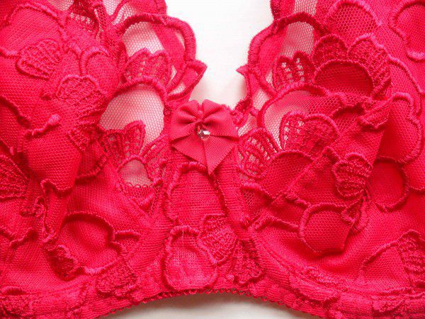 FAUVE BRA SIZE 30-E RED WHITE LIGHTLY LINED BALCONY U-W BRA GENTLY USED  WASHED