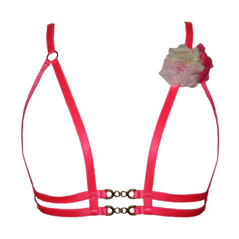 Pivoine bright pink frame bra with beaded flowers