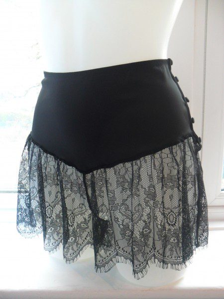 Black Lace French Knickers with Contrasting Satin Panels