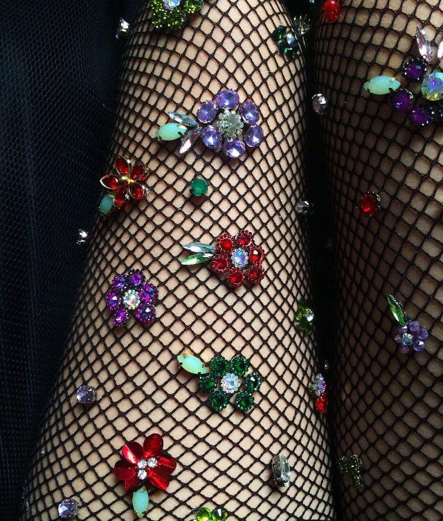 Midsummer Mermaid Embellished Fishnet Purple Diamond Rhinestone Appliqué  Tights 