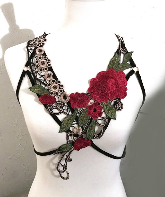 Lingerie Review: Liquid Red Design Fanciful Floral Cage Harness Top