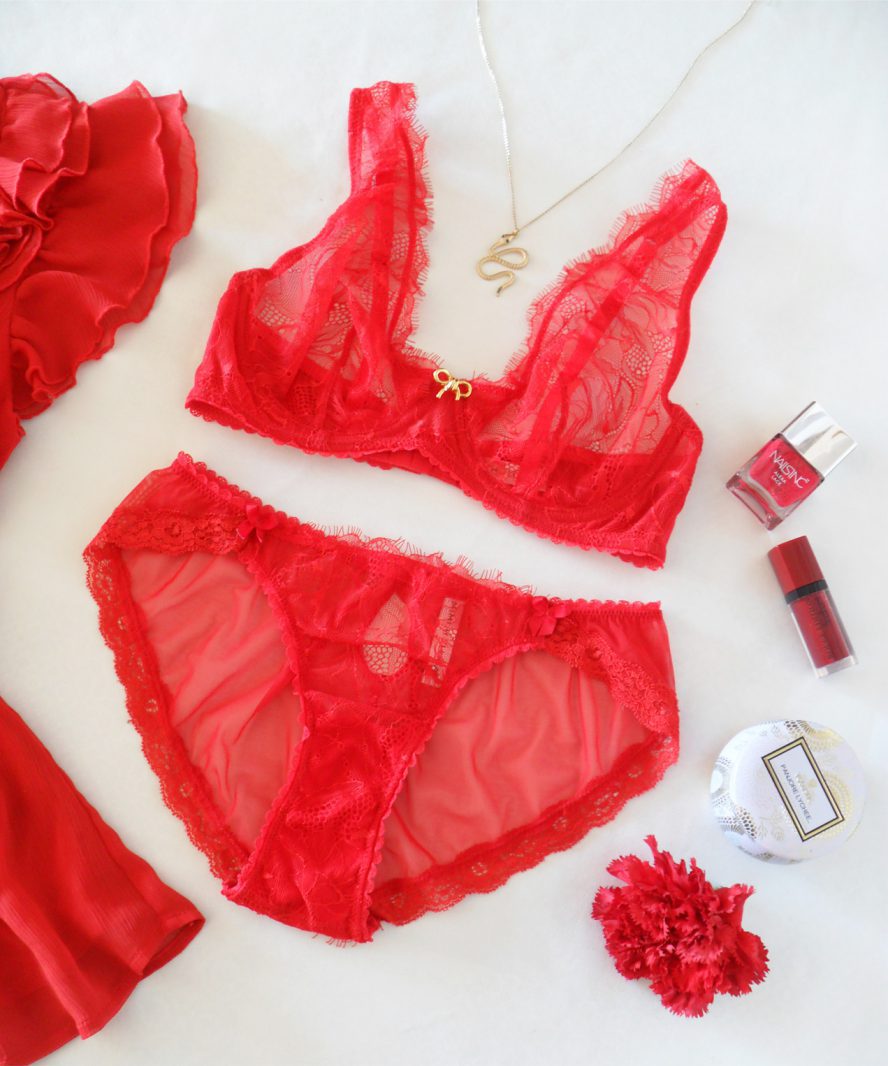 Mimi Holliday Hide and Seek red lace shoulder bra set review
