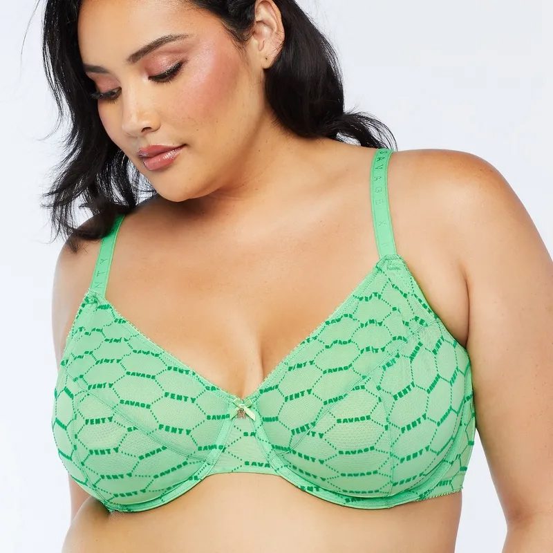 Flocked Logo Unlined Bra in Green