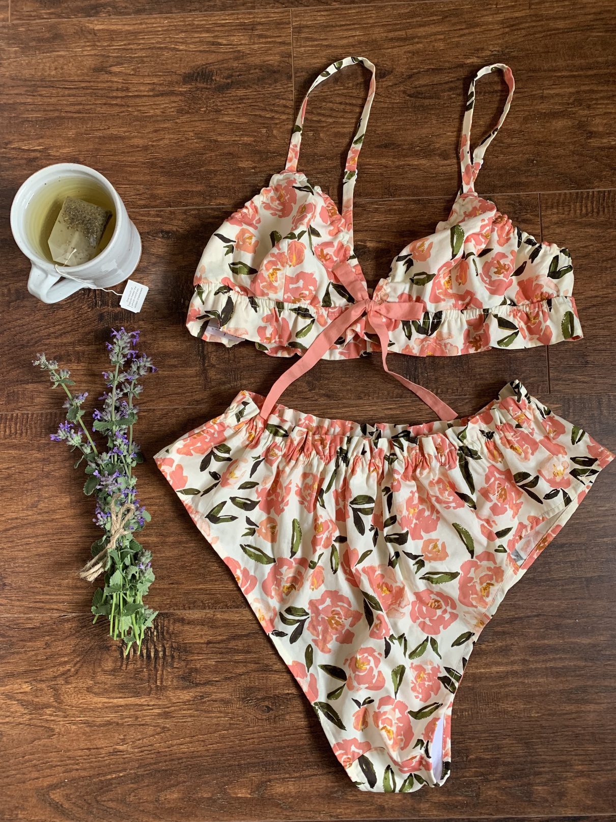 rose-print bralette