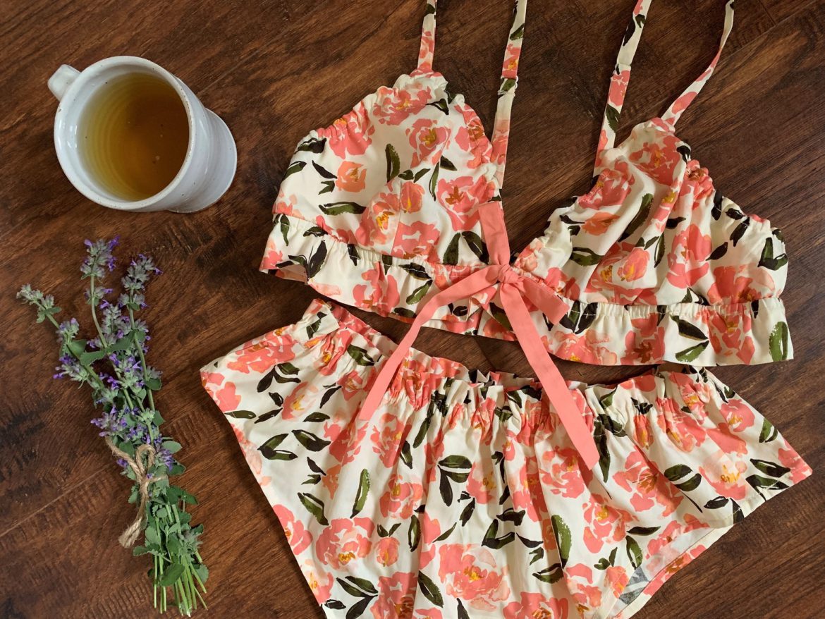 primrose and pixie floral print bralette and knickers set