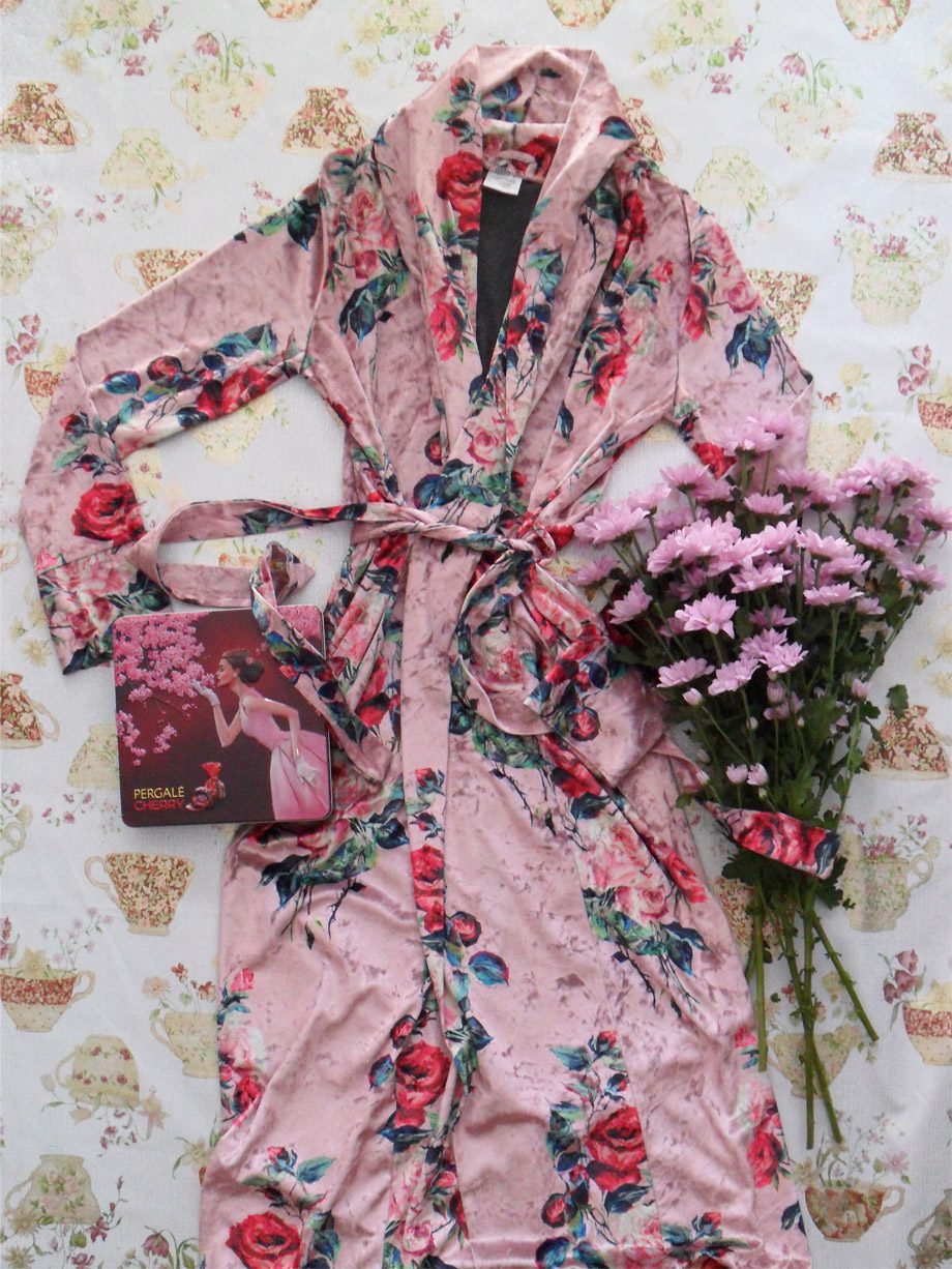 Lavender Dreams pink floral velvet robe