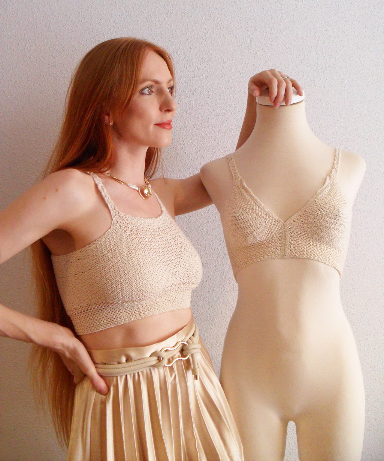 Wool or cotton bralette with vintage style lace