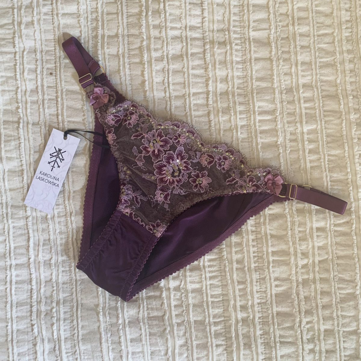 M&S Luxurious Purple Silk & Lace Thong