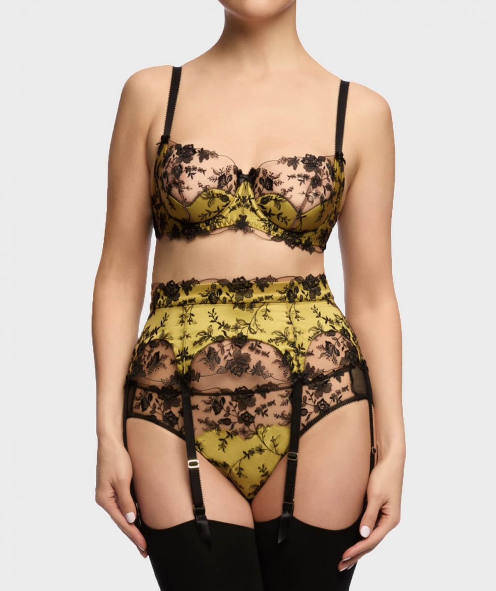 Dita Von Teese Lingerie Victresse set in chartreuse and black