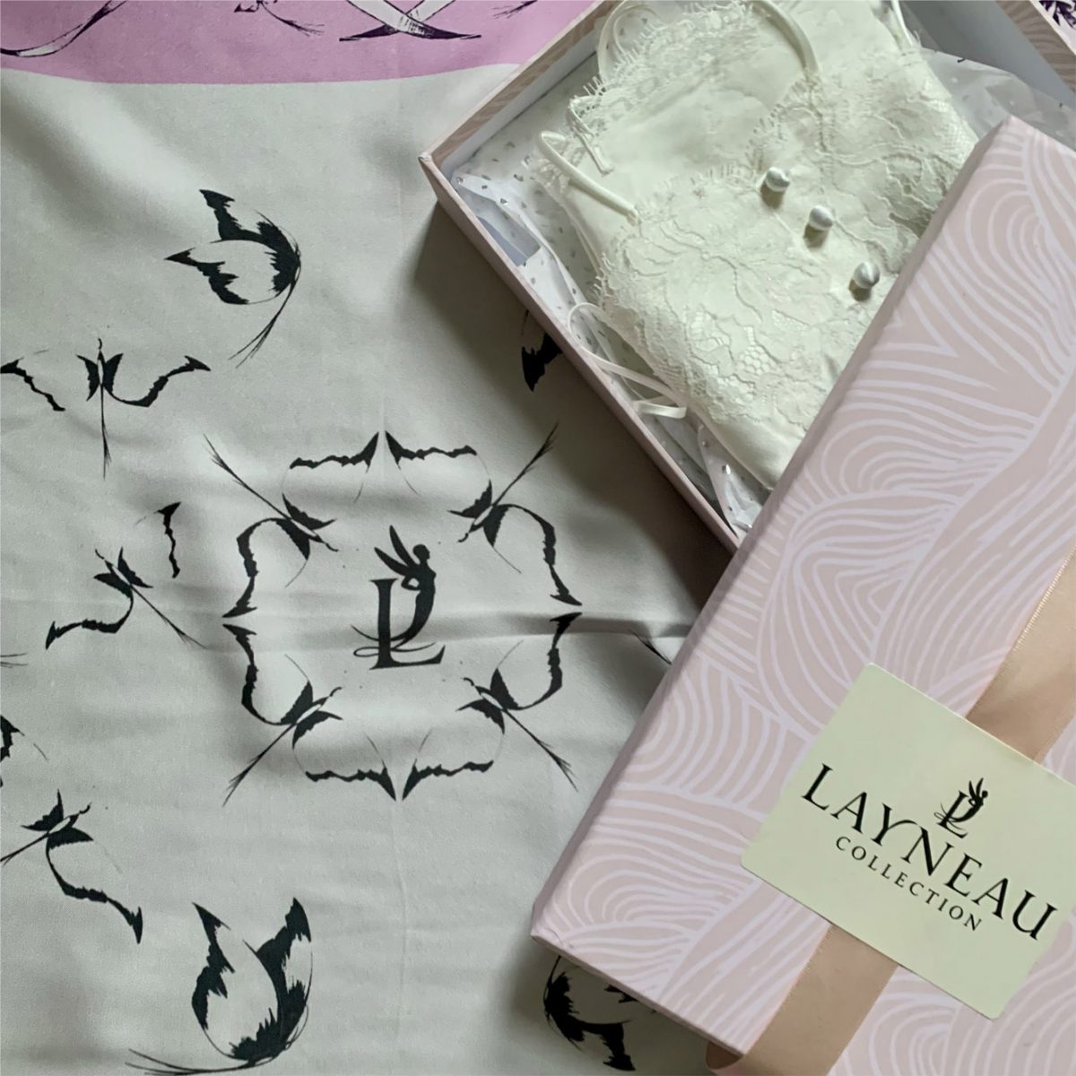 Layneau lingerie in gift box with silk scarf