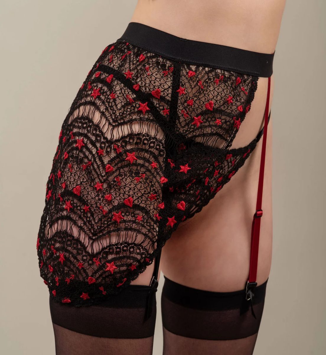 Odette Ancel Gypsy Rose asymmetric lace suspender belt