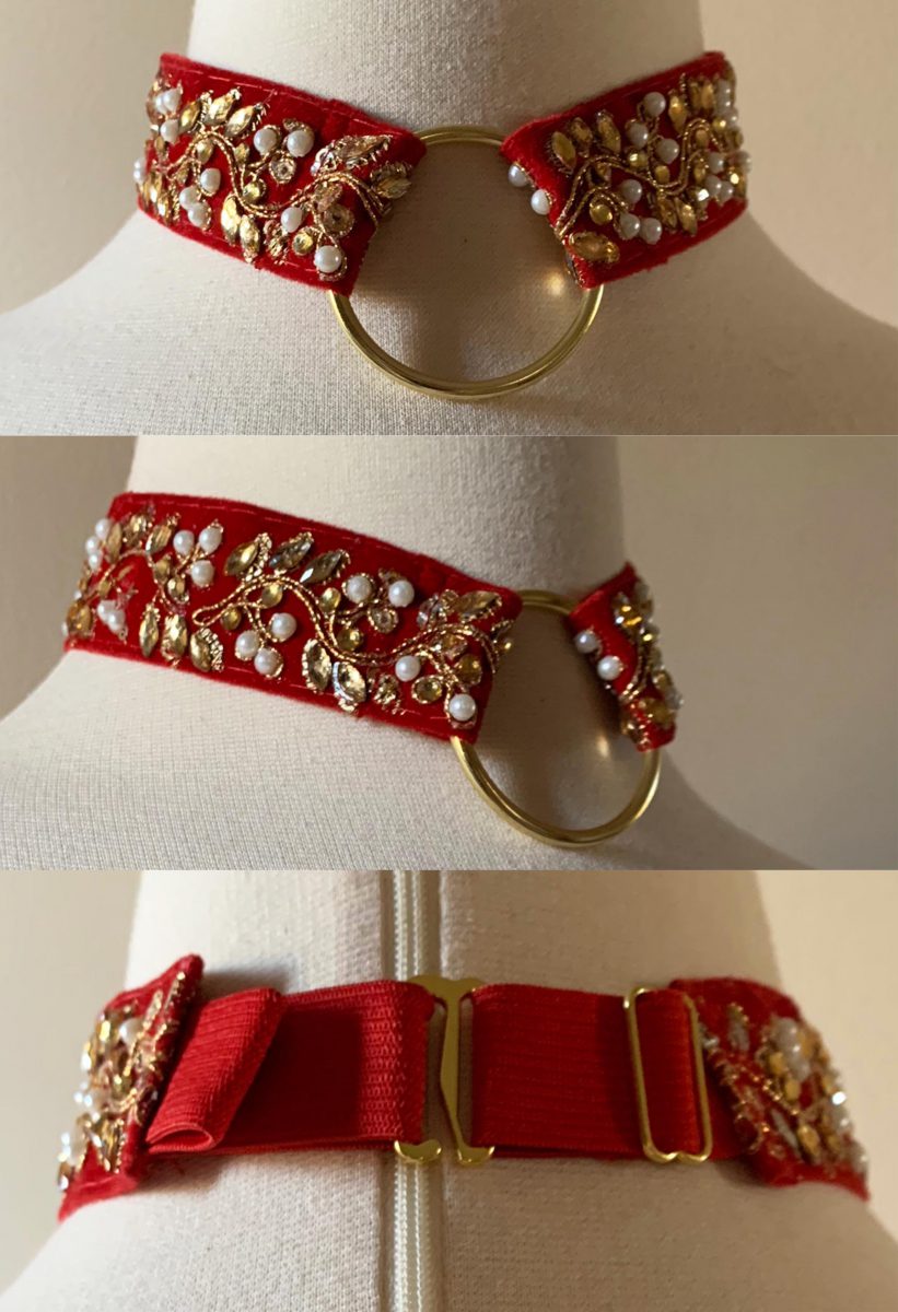 TKC Design Inc Indian-inspired Laal red and gold embroidered choker with ring