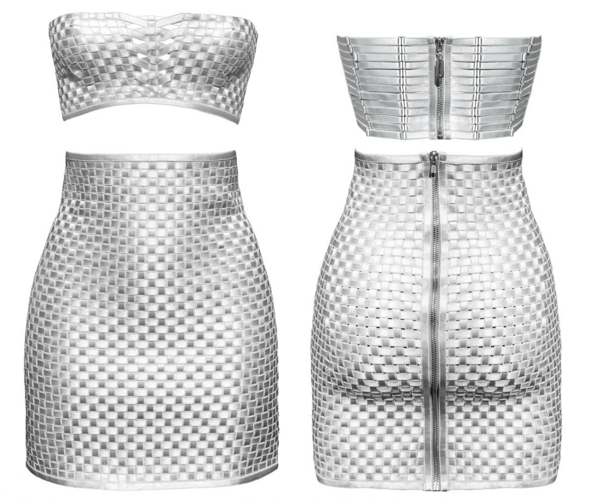 Keosme Dominata Kufiya silver elastic bra top and Nirvana bondage skirt