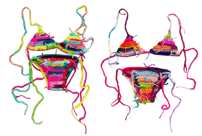 Made by B hand crocheted colourful scrap bikinis