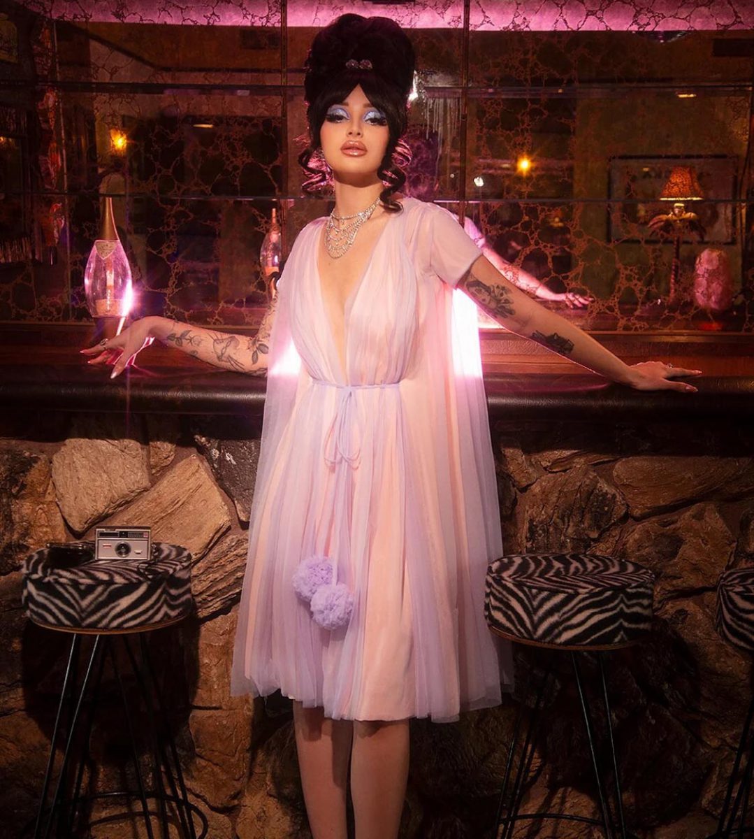 Dottie's Delights Be Witched sheer nylon peignoir robe with pom poms