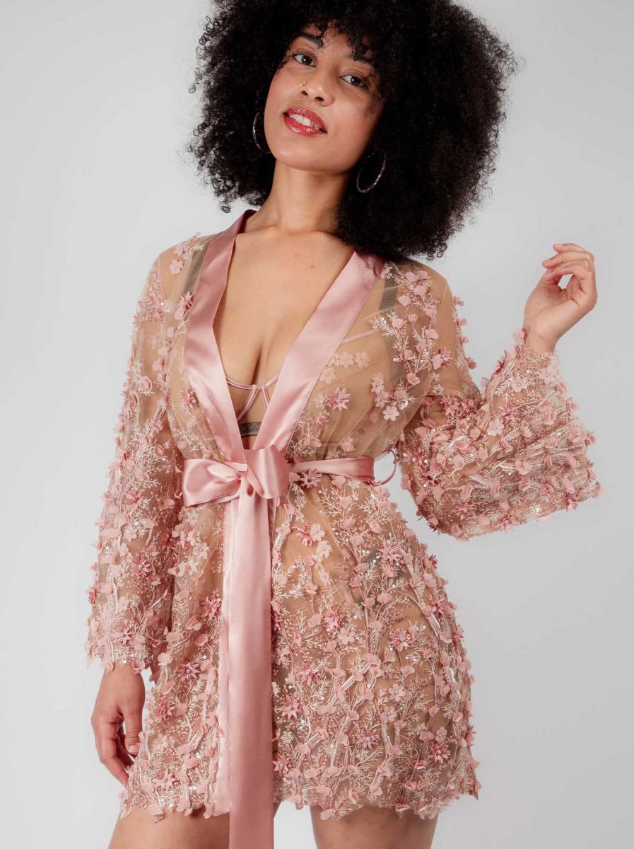 Edge o' Beyond Junii luxury pink textured flowers robe