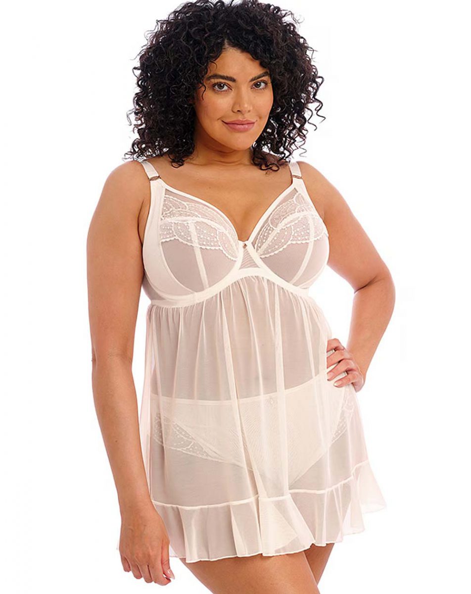 Elomi Priya plus sized sheer babydoll in white