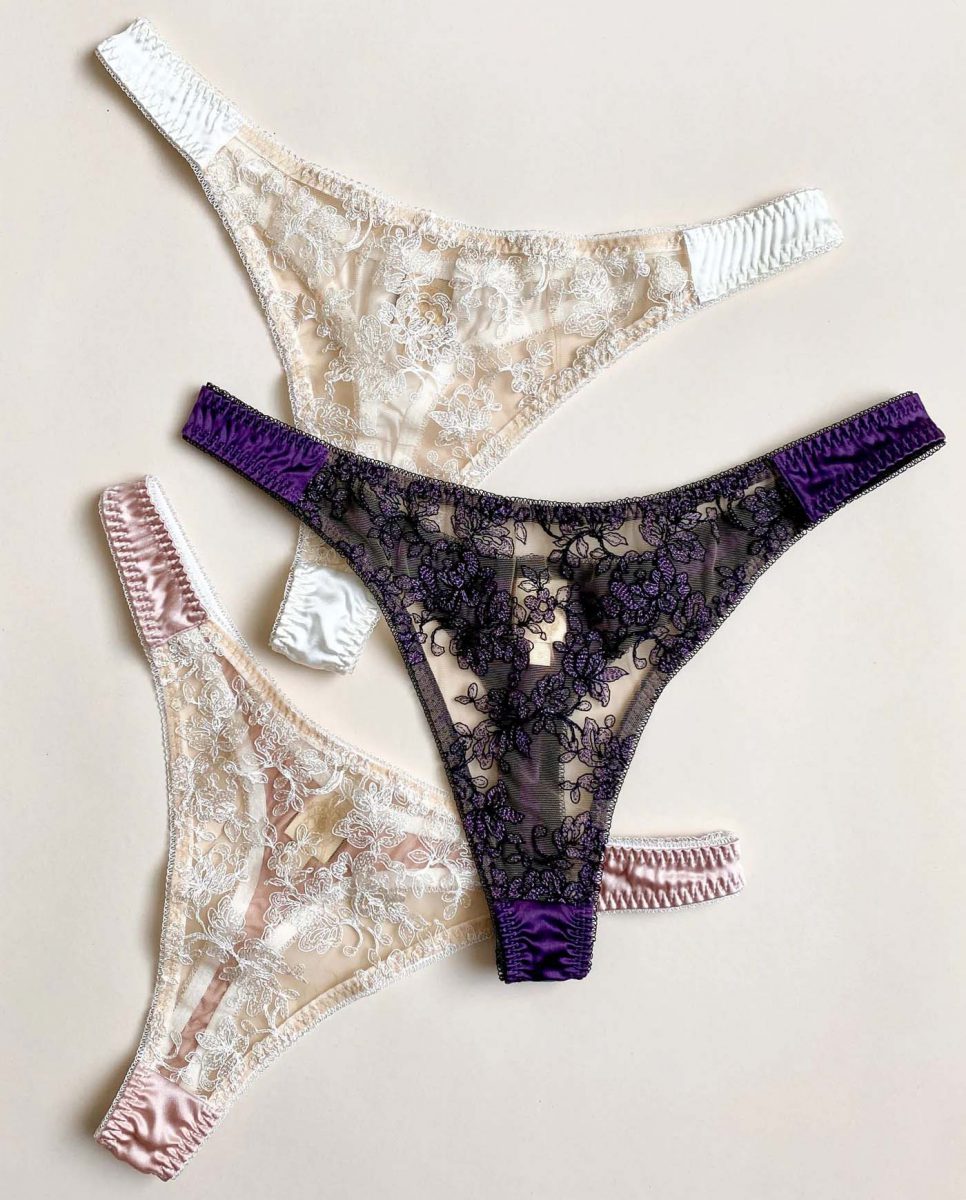 Harlow & Fox 3 pack of luxury embroidery and silk thongs