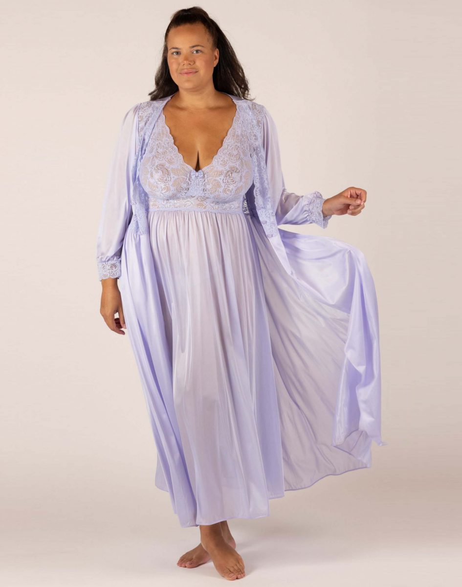 Shadowline Lingerie Peri Frost lilac nylon and lace peignoir robe set