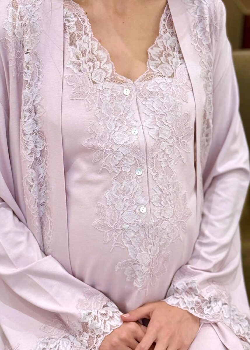 Bocan Couture luxury cotton jersey maternity nightgown and robe set with lace