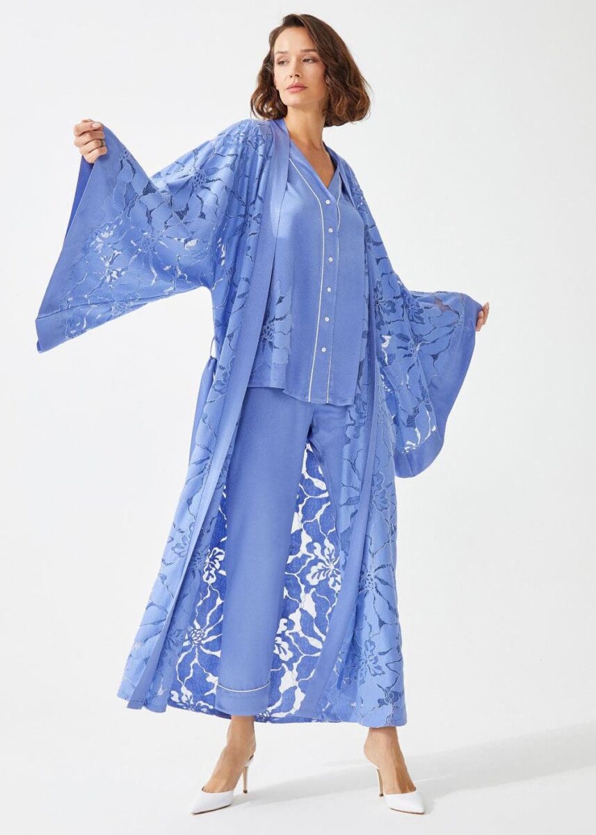 Bocan Couture luxury pyjamas and matching lace robe set