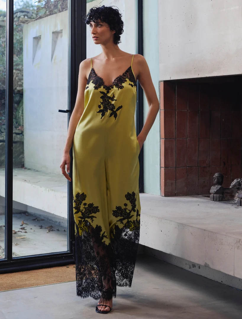 Marjolaine Bella silk & lace applique jumpsuit