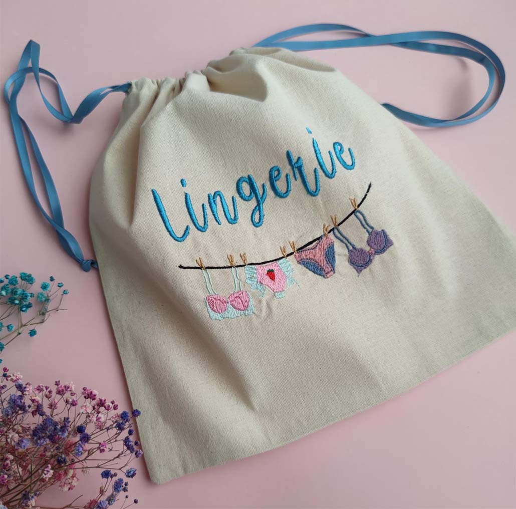Embroidered lingerie storage bag