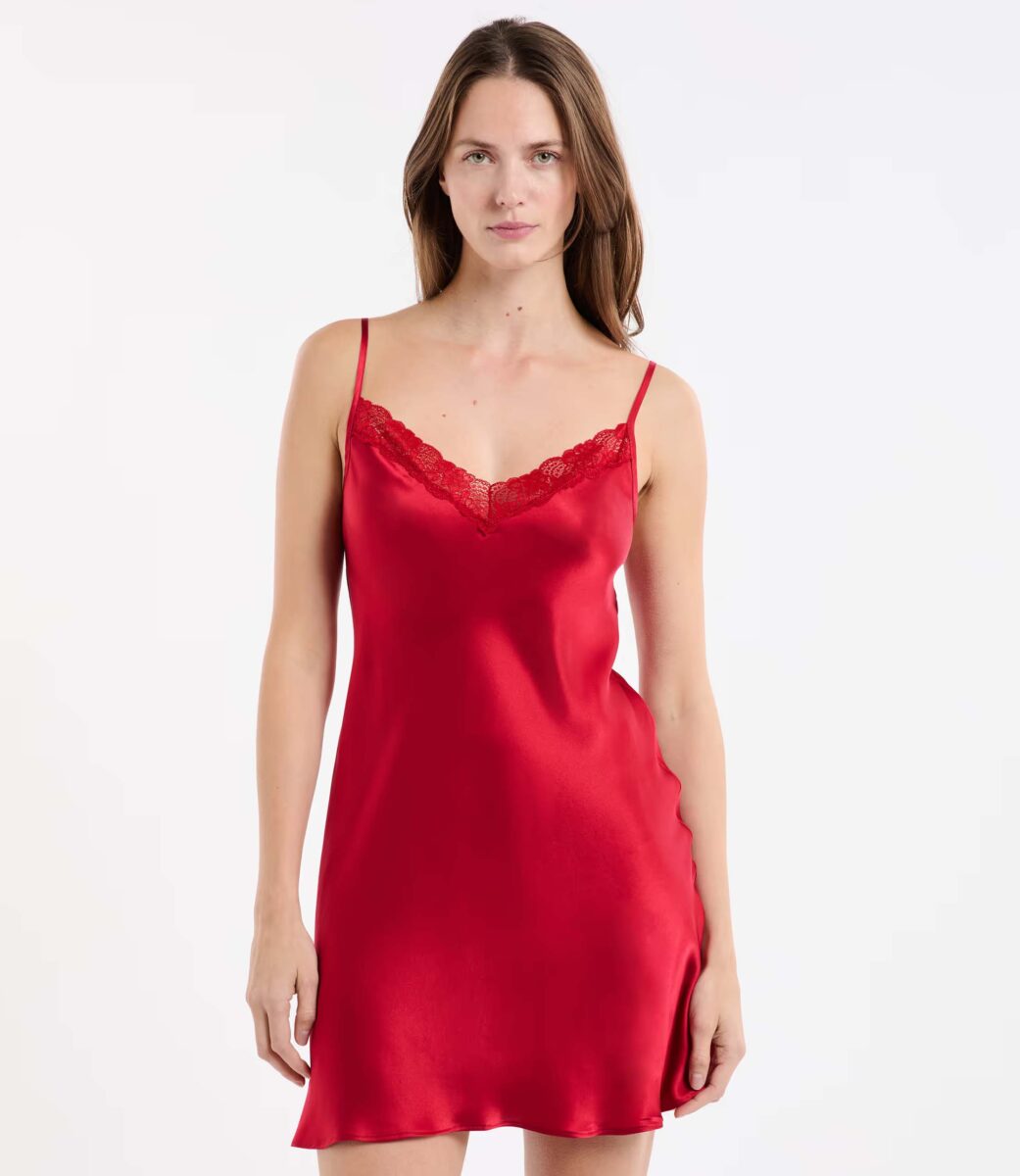 Etam Milky cheap red silk slip
