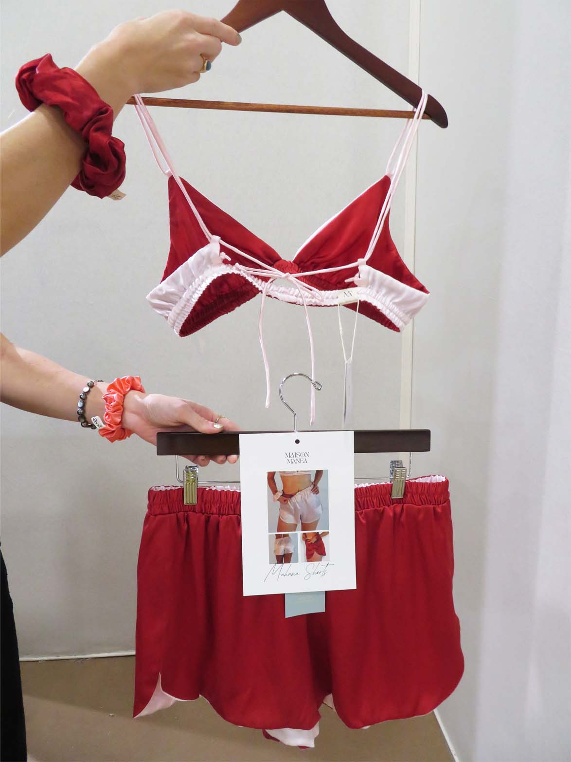 Maison Manea reversible silk bralette and shorts lingerie set