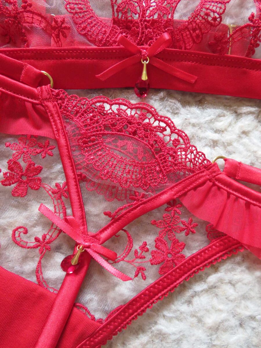 Phara d'Or Juliette luxury red embroidered bralette set