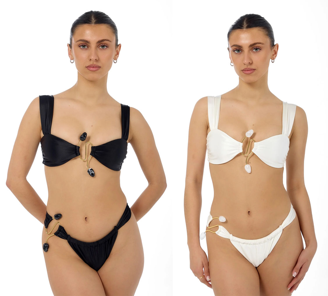 Sueur Swim Solaire Bikini in black and white with large jewellert
