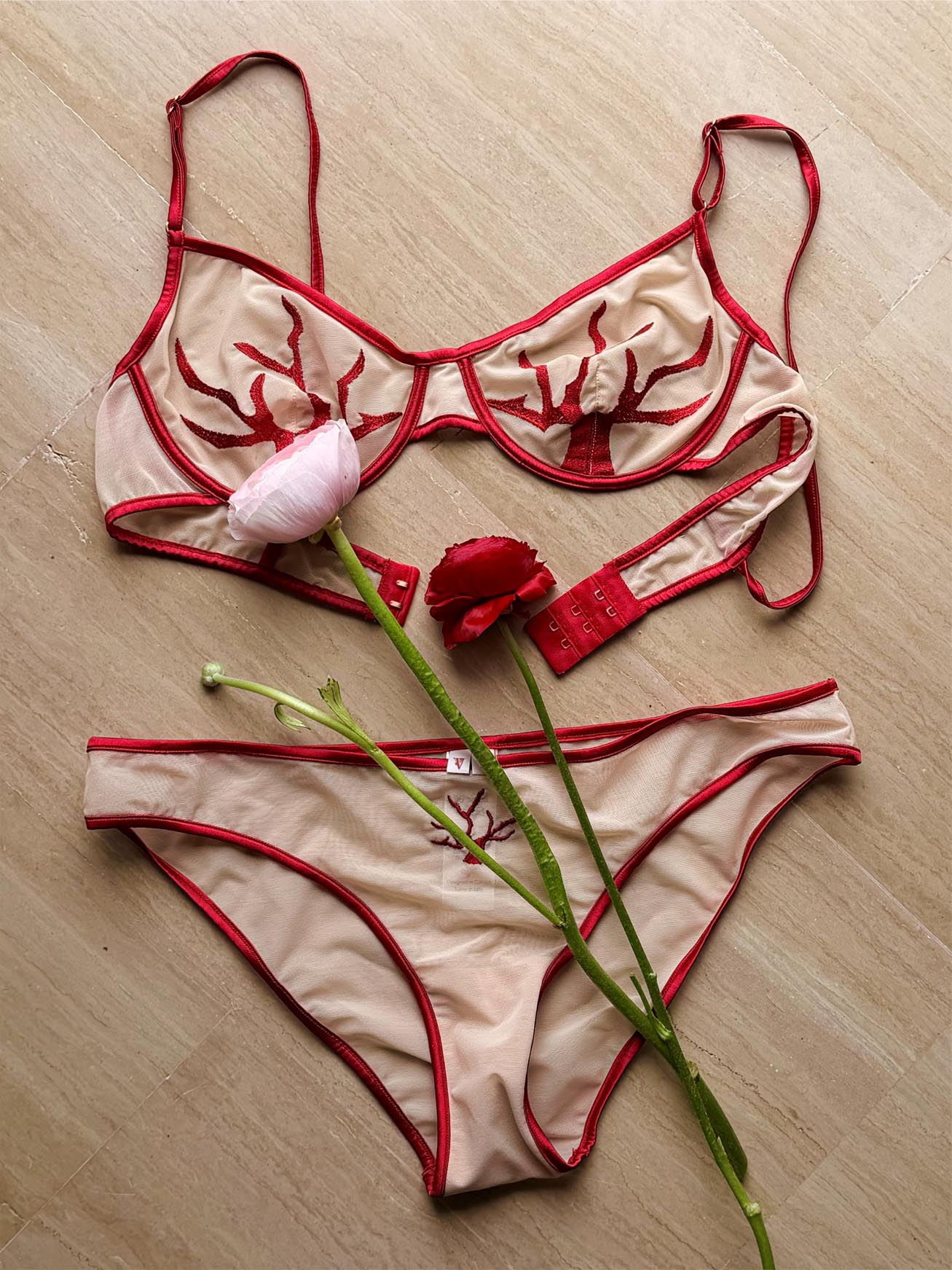 Vellutini Lingerie Milena bra set with coral embroidery