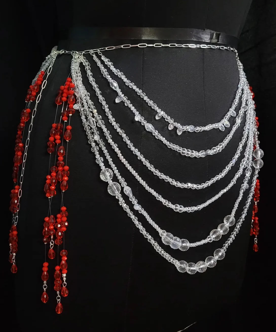 Peqota Handmades beaded clear and red crystal waist chain