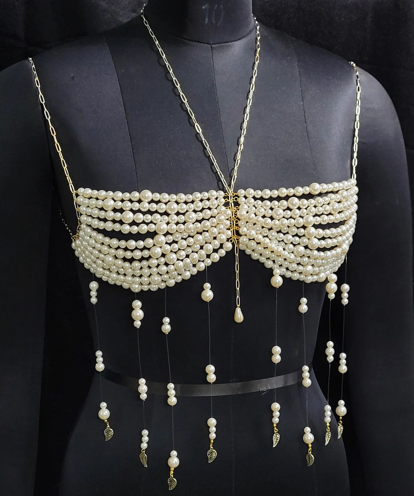 Peqota Handmades beaded pearl bralette for festivals
