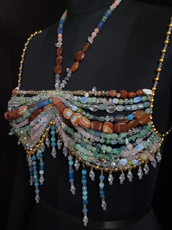 Peqota Handmades draped beaded bralette top