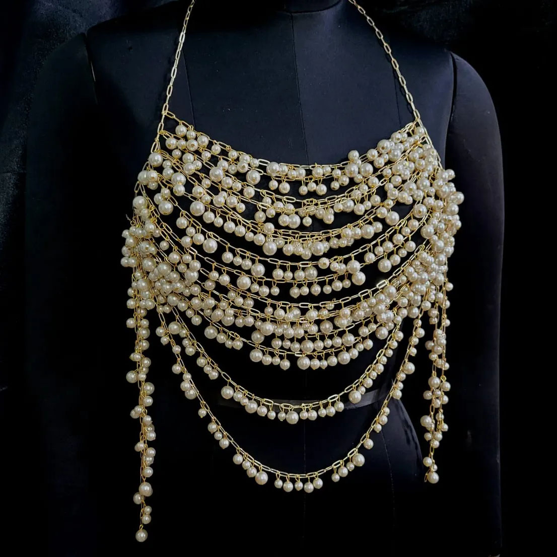 Peqota Handmades draped pearls festival top
