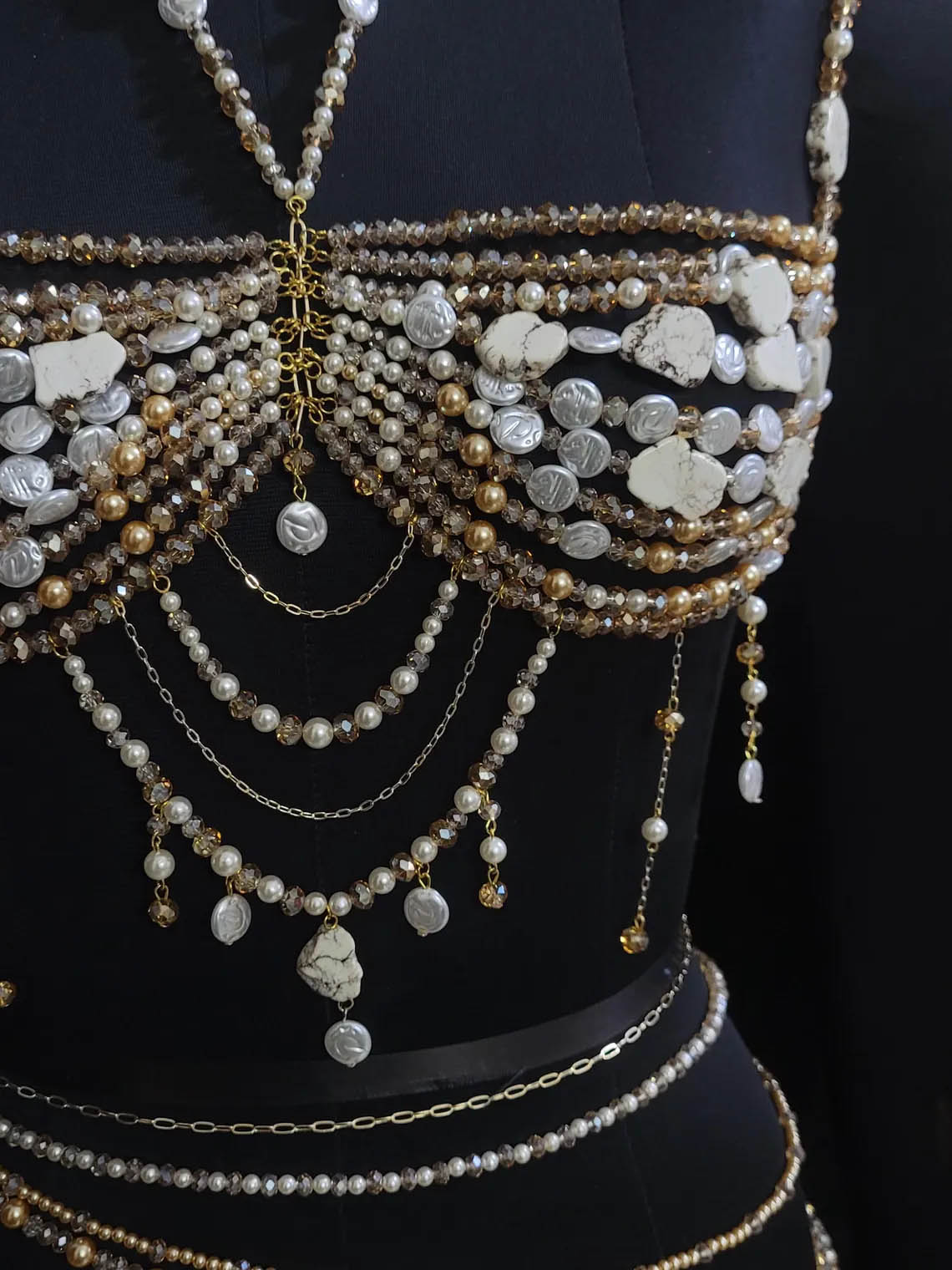 Peqota Handmades faux pearl and howlite gemstone bra top