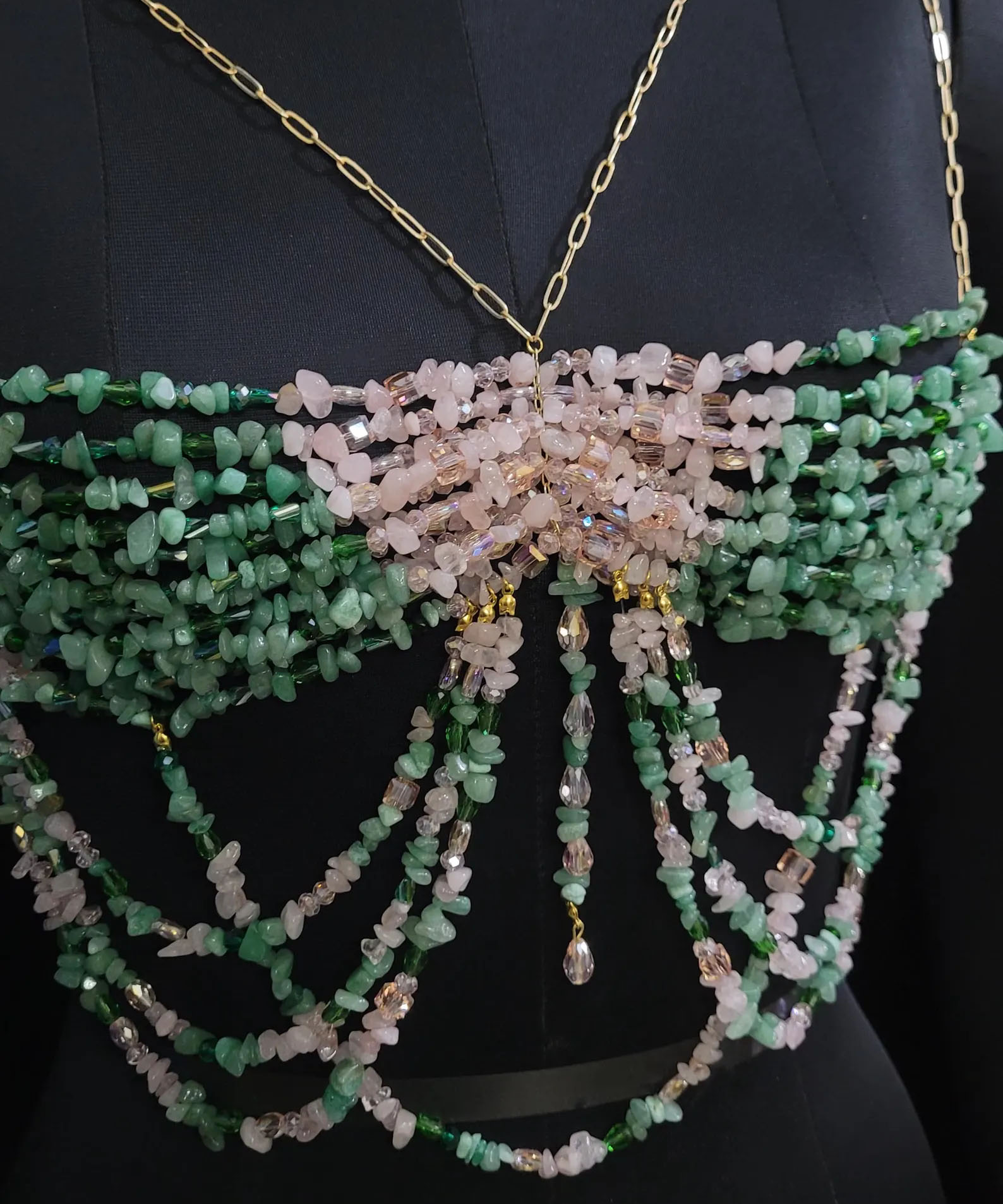 Peqota Handmades green and pink beaded bralette